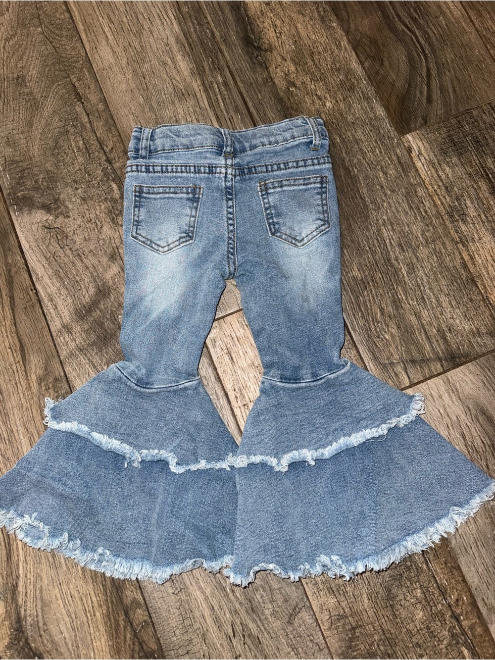 Girls Light Blue Ruffled Bell-Bottom Jeans - Picture 3 of 3